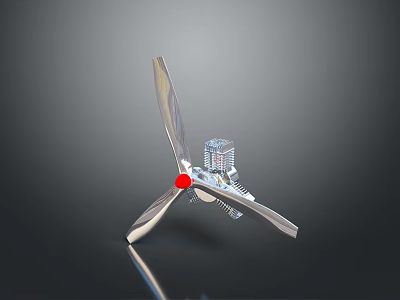 Metallic Propeller Equipment With Three Blades And Red Hub Motor Structure 3d model