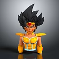 3D Character Bust Sculpture With Spiky Black Hair Red Gem Headpiece Yellow Armor And Blue Accents