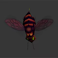 3D Rendered Insect Model With Red Black Body Green Eyes Transparent Wings And Dark Background