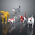 Colorful Cartoon Dog Models With Various Breeds And Reflections On Black Background