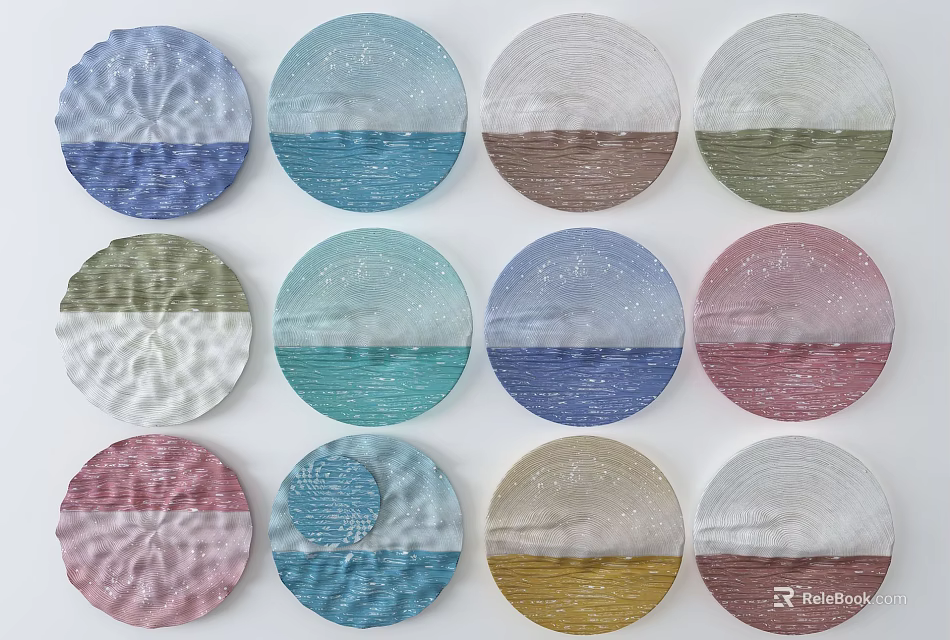 Colorful Circular Plates Featuring Wavy Texture In Multiple Hues Neatly Arranged 3d model 
