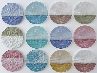 Colorful Circular Plates Featuring Wavy Texture In Multiple Hues Neatly Arranged 3d model