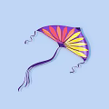 Colorful Decorative Kite With Purple Pink Yellow Fan Shaped Pattern On Light Blue Background