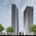Twin Modern Office Towers With Green Landscaped Areas And Highway Interchange