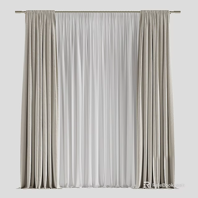 Modern Light Gray Curtains With Sheer Layers And Soft Drapes For Home Decor 3d model 