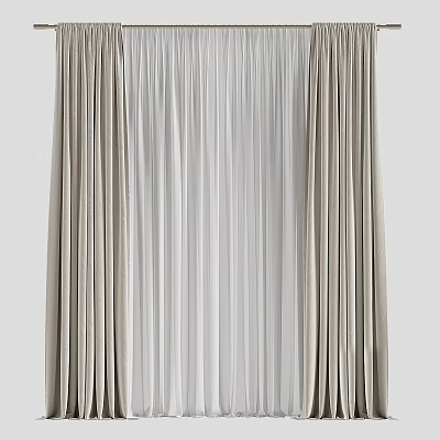 Modern Light Gray Curtains With Sheer Layers And Soft Drapes For Home Decor 3d model