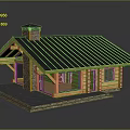 Residential Wooden House With Stone Chimney Black Roof Large Windows And Stone Platform