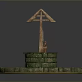 Traditional Well Structure With Red Tiled Roof Wooden Bucket Stone Base And Fallen Leaves