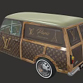 Vintage Compact Car With Louis Vuitton Monogram Pattern Brown Body And Light Green Roof