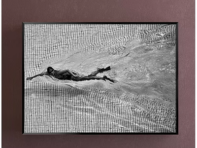 Black and White Swimming Figure Painting With Water Ripples And Black Frame 3d model