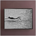 Black and White Swimming Figure Painting With Water Ripples And Black Frame