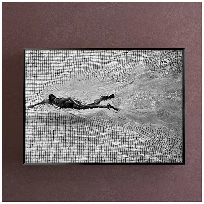 Black and White Swimming Figure Painting With Water Ripples And Black Frame 3d model