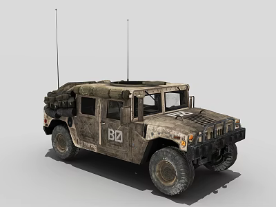 Military Camouflage Armored Tank With Dual Antennas Number B4 And Large Off Road Tires 3d model