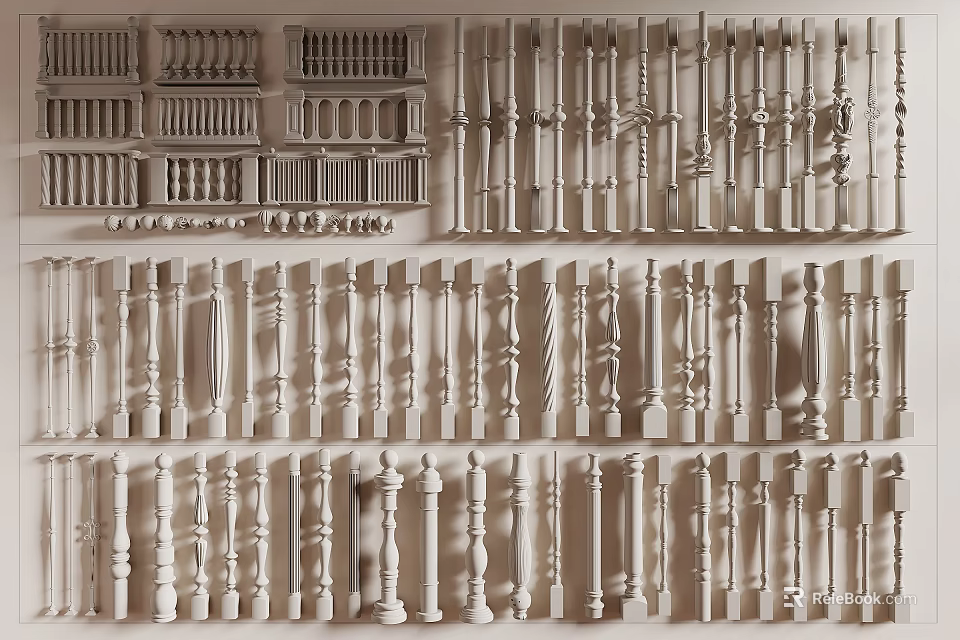 Various Decorative Columns With Different Designs And Carvings For Architectural Use 3d model