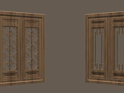 Wooden Carved Door Panels With Intricate Lattice Patterns And Decorative Frames 3d model