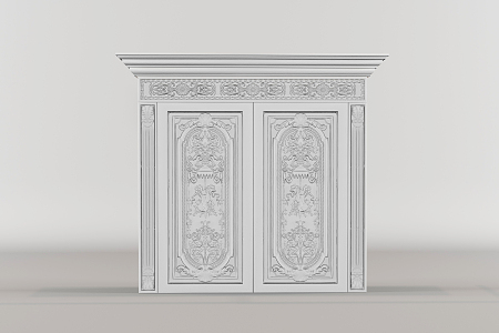 European-style Double Door Classical Carved Entry Door Security Door Wooden Door 3d model