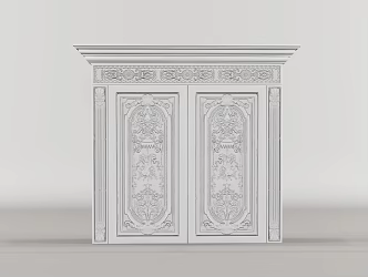 European-style Double Door Classical Carved Entry Door Security Door Wooden Door 3d model