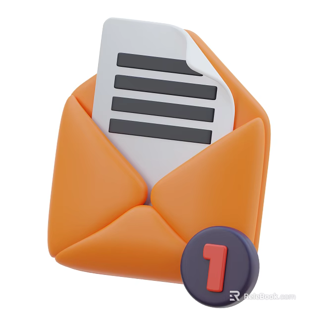 Orange Envelope With White Paper And Black Lines And Number One Badge Design 3d model 