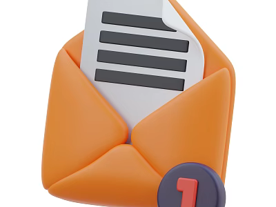 Orange Envelope With White Paper And Black Lines And Number One Badge Design 3d model