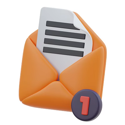 Orange Envelope With White Paper And Black Lines And Number One Badge Design 3d model