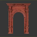 Red Decorative Fireplace With Arch Structure And Ornate Columns For Interior 3d model