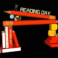 Reading Day Event Entrance With Pencil Books Dice And Eiffel Tower Model