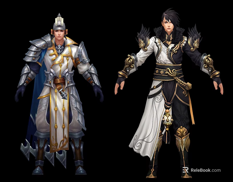 Game and Movie Characters in Detailed Armor and Robes With Gold Accents 3d model 