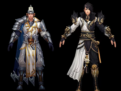 Game and Movie Characters in Detailed Armor and Robes With Gold Accents 3d model
