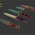 Tactical Weapons Collection Featuring Different Designed Knives With Colored Handles And Sharp Blades 3d model