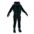 Dark Sci Fi Military Style Tactical Protective Suit With Multiple Pockets Straps And Helmet 3d model