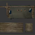 Traditional Japanese Wooden Stall With Red Banner Table Bottles Bench And Chair