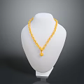 Gold Necklace With Chain Link Design Round Pendant On White Mannequin Transparent Base