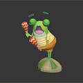 Cheerful Green Cartoon Frog In Striped Outfit Holding Colorful Maracas On White Base