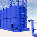 Large Blue Industrial Storage Tank With Metal Structure Ladder And Pipes