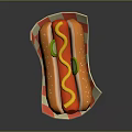 Playful Dog Enjoying Tasty Hot Dog In Paper Tray With Toppings