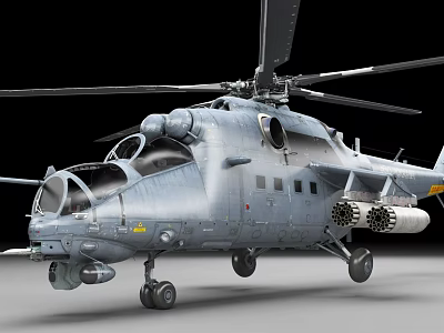 Gray Military Helicopter With Rotors Mounted Missiles And Landing Gear 3d model
