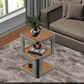 Modern Tiered Side Table With Wooden Top Potted Plant And Books In Living Room