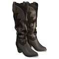 Stylish Black Leather Knee High Boots With Decorative Pattern And Block Heel 3d model