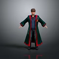 Game and Movie Character Standing in Green Robe With Red Trim And Dark Inner Clothing
