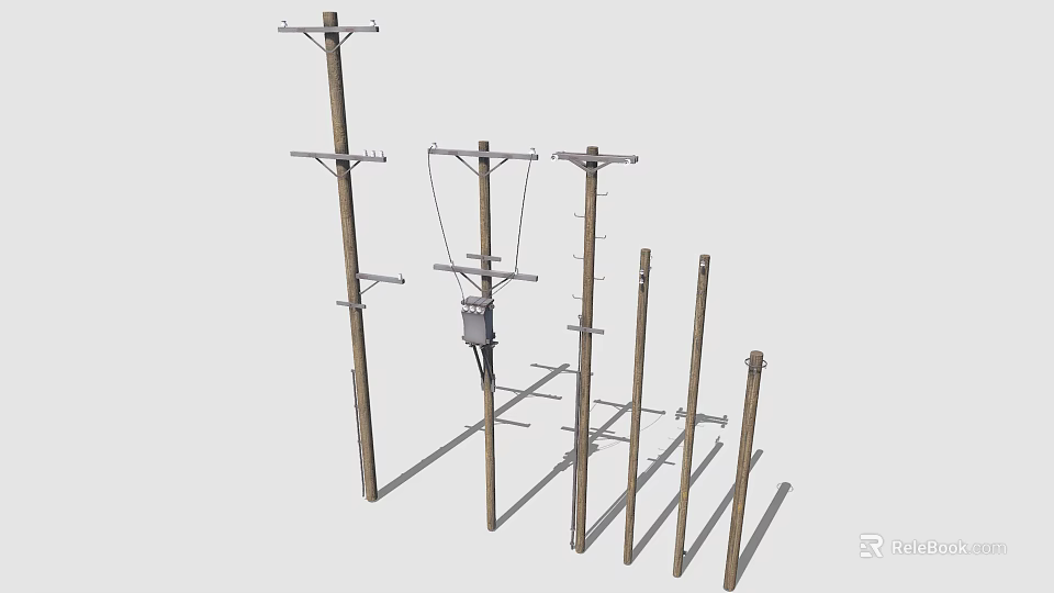 Various Electrical Utility Poles With Different Heights And Mounting Structures 3d model 