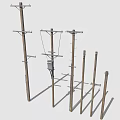 Various Electrical Utility Poles With Different Heights And Mounting Structures