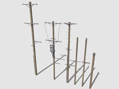 Various Electrical Utility Poles With Different Heights And Mounting Structures 3d model