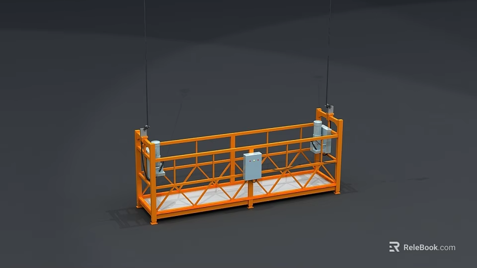 Orange Suspended Working Platform Industrial Equipment with Safety Railings for Construction Use 3d model 
