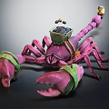 Characterized Pink Scorpion with Green Straps on Claws Basket on Back and Cup on Tail