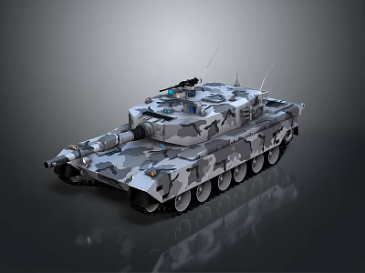 Modern Military Tank Vehicle With Camouflage Paint Turret Machine Gun And Tracks 3d model
