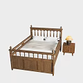 Classic Wooden Double Bed With White Bedding Nightstand And Table Lamp