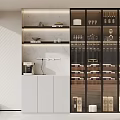 Modern Minimalist Sideboard Cabinet With Glass Wine Display And LED Ambient Lighting For Dining Room