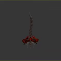 Red Armored Warrior Creature With Spiked Armor Sickle Like Weapons And Conical Arms