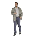 Stylish Man Wearing Plaid Blazer White Shirt And Blue Pants Standing Confidently