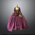 Vintage Pink Gown With Lace And Embroidery Details Ruffled Skirt And Gold Handheld Accessory